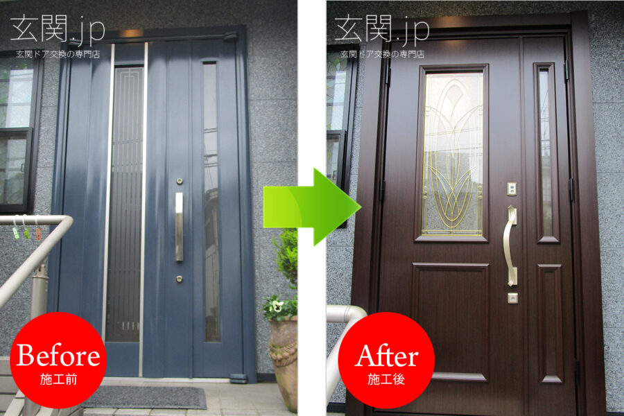 東京都H様邸ノバリス【G95】ステンドグラス親子ドアディープマホガニー